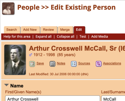 The Edit page